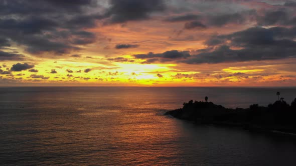 Aerial View Scenery Yellow Sky In Twilight Above Promthep Cape Viewpoint Phuket