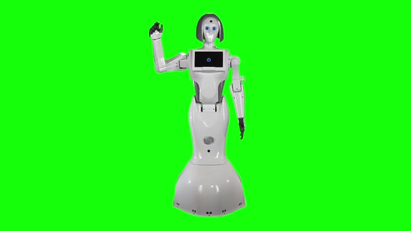 Robot Waving Goodbye . Green Screen. Slow Motion