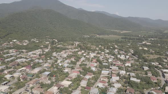 Aerial view Kvareli city center. Georgia 2021 summer