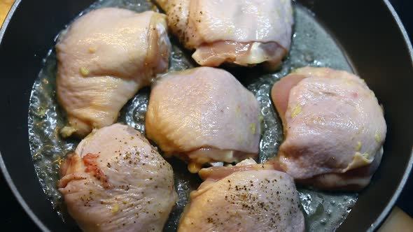 Fried Chicken Meat Chicken Fried Closeup in a Pan