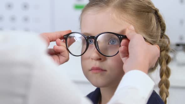 Sad Female Kid Wearing Eyeglasses Prescribed Doctor, Child Insecurities, Frame