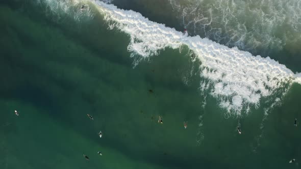 Overhead View of Surfers Enjoying Sea Waters Copy Seascape Background  USA