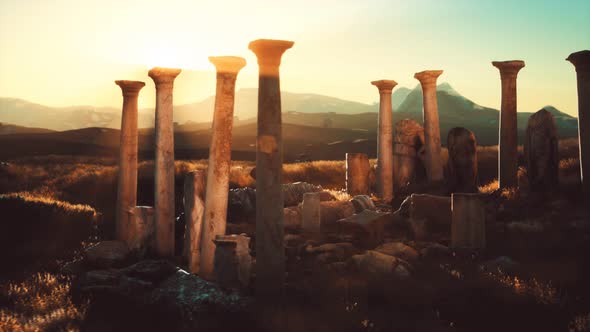 Old Greek Temple Ruins at Sunset