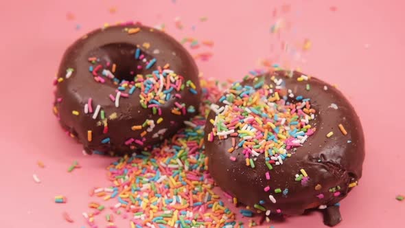 Chocolate Donuts on Plate with Copy Space