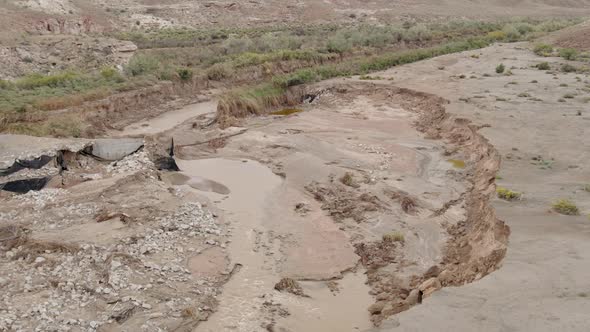 View of the Fremont River after it breached spillway dam from flood