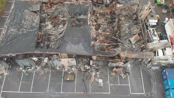 Industry Building Burnt Down and Destroyed By Fire Aerial