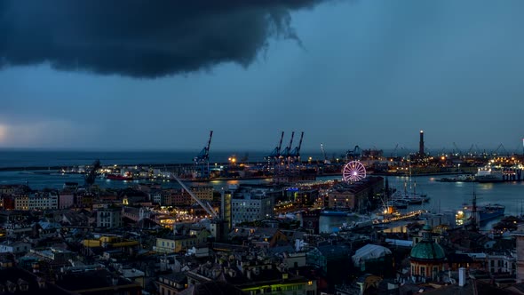 Evening Timelapse of Genoa Port with Thunderstorm, Italy
