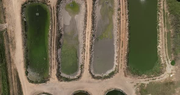 Aerial view of vast Fish farm pools.