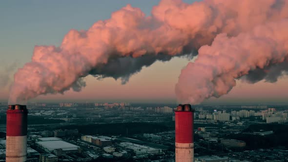 Polluting Smoke Stacks in Urban Industrial District