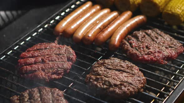 Mixed American Barbecue Food on Hot Grill