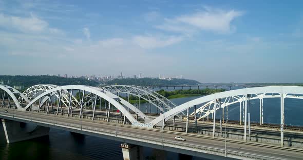 Aerial View of Automobile and Railroad Bridge