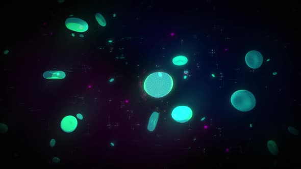 Blood Cells Floating In Medical Microbiology Research Interface Background alt