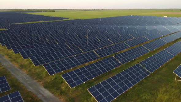 Aerial Top View of a Solar Panels Power Plant