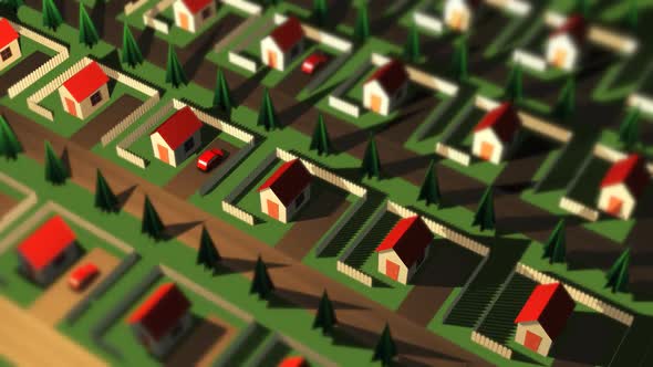 Timelapse of the suburbs. Aerial view of calm neighborhood with small houses.