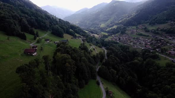 Drone footage of a flight in a village in switzerland