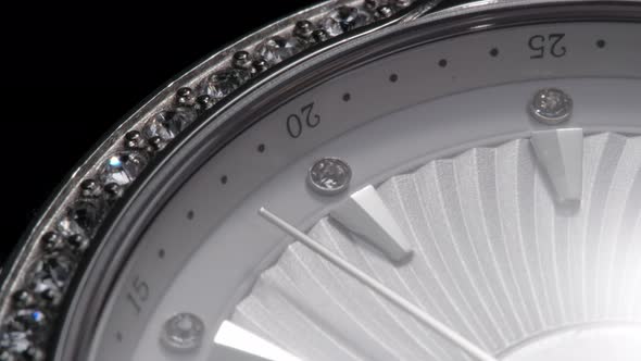 Closeup View of Rotating Luxury Swiss Woman Watch