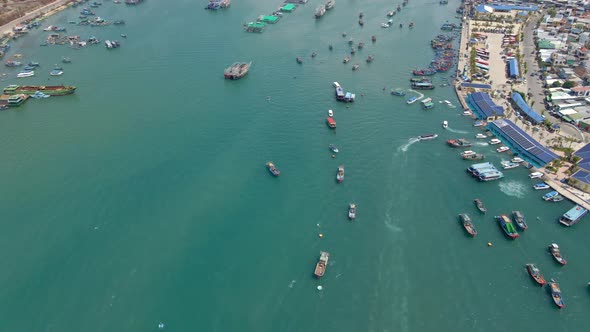 Aerial Shot of a Busy Nha Trang Harbor. Travel To Vietnam Concept.