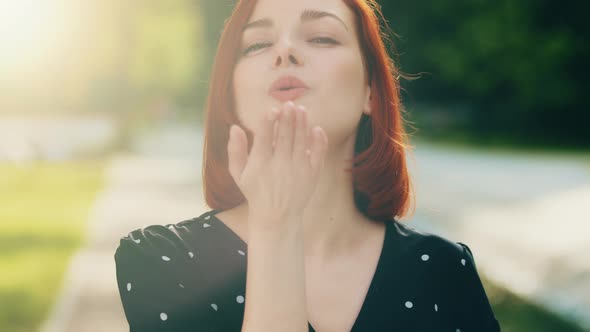 Portrait of Happy Attractive Female Face Redhead Stylish Girl with Short Hairstyle Smiling Posing in