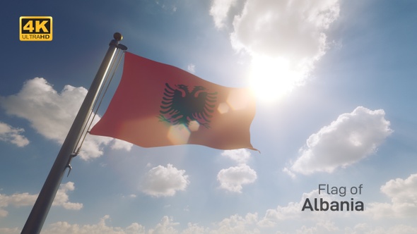 Albania Flag on a Flagpole V2 - 4K