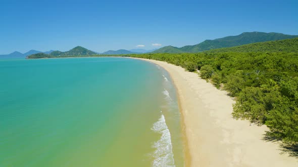 Aerial view oh huge sand beach and a costline in palm  cove cairns, Queensland, Australia