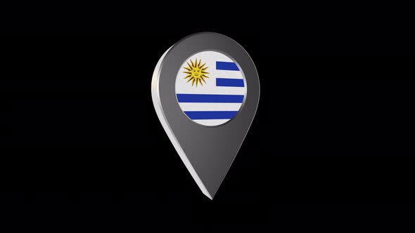 3d Animation Map Pointer With Uruguay Flag With Alpha Channel - 4K