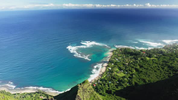 Cinematic Deep Blue Ocean Water Aerial  Footage of Haena Beach Na Pali Coast