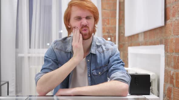 Toothache Redhead Beard Man with Tooth Infection