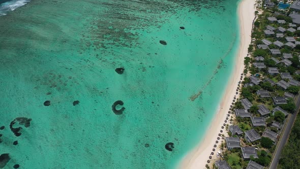 Mauritius. view from the height of the magnificent hotel and the beach with white sand.