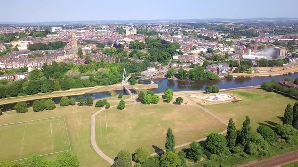 Panoramic Aerial View of Exeter cityscape along River Exe in Devon, UK