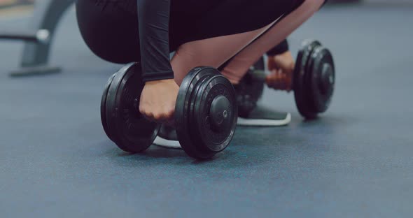 Dumbbells Lie on the Floor in the Gym