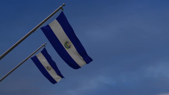 El Salvador  Flags In The Blue Sky - 4K