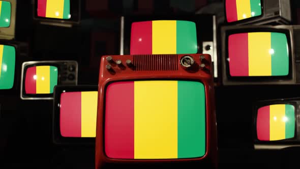 Flag of Guinea on Old Televisions.