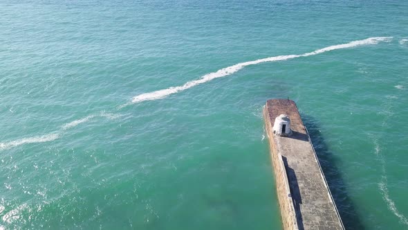 Aerial View Of The Monkey Hut, A Historical Landmark At The Celtic Sea In Portreath, Cornwall