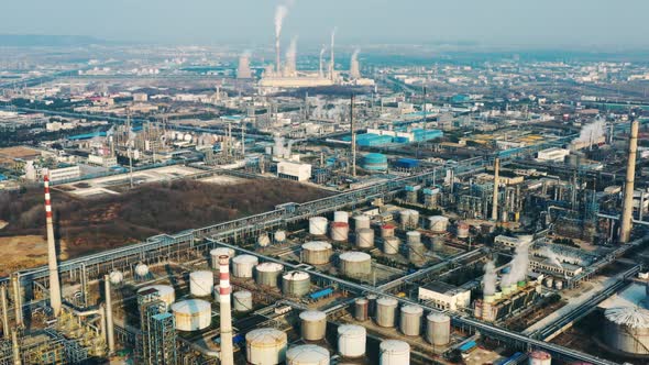 Aerial view oil refinery