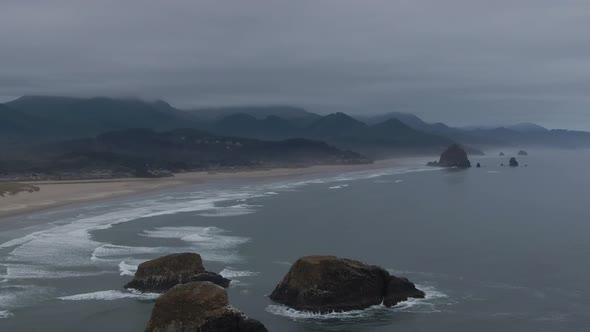 Cannon Beach, Oregon, United States. Beautiful Aerial View of the Rocky Pacific Ocean Coast during a