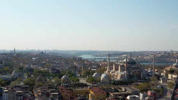 Istanbul City Sea And Hagia Sophia Quarantine Aerial View 