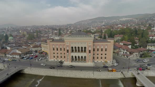 Aerial of the City Hall and Obala Kulina Bana street