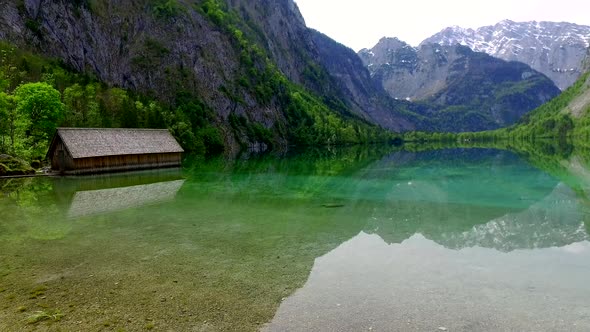 360 degree view of an alpine lake Obersee in German Alps