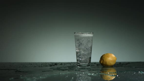 Carbonated liquid pouring into glass filled with ice - ultra slow mo 1500fps - LIQUID POUR 008