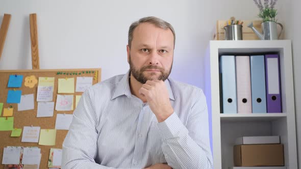 Middle aged man Make live video conference or online study Home office close up webcam view