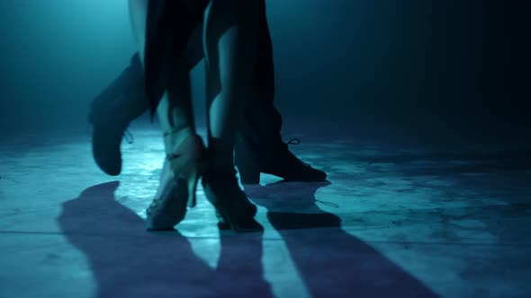 Closeup Dancers Legs Dancing Indoors