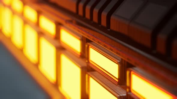 Yellow Lights and Metal Pannels in Futuristic Interior alt