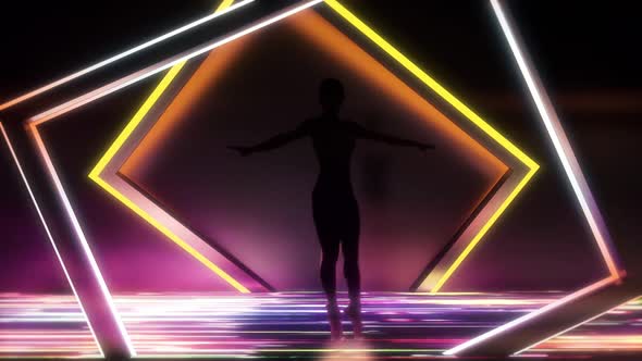  VJ A Dancing Ballet In Glowing Neon Floor