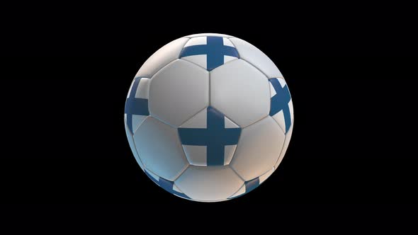 Soccer ball with flag Finland, on black background loop alpha alt