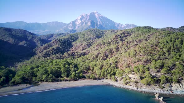 Drone view on natural park among tracking path lycian way