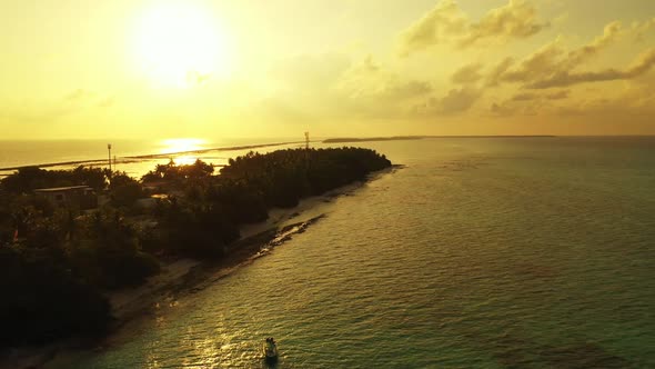 Aerial view landscape of tropical bay beach adventure by blue water and white sand background of a d