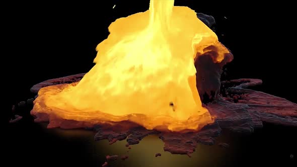 Spreading Lava On The Rock With Splashes In All Directions