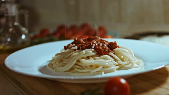 Spaghetti Alla Carbonara with Cheese and Tomato and Meat Sauce