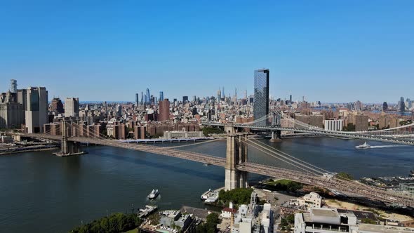 Aerial View of Manhattan the Brooklyn and Manhattan Bridges in New York City