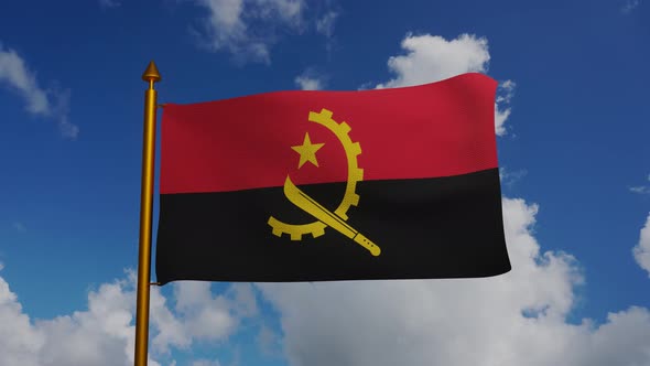 National flag of Angola waving with flagpole and blue sky timelapse